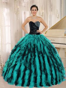 Beaded and Ruffled Sweetheart Organza Sweet 15 Dresses in Multi-color