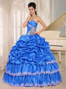 New Aqua Blue Beaded Quinceaneras Dress with Appliques and Pick-ups