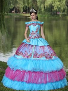Off The Shoulder Appliqued Quinceanera Gown in Taffeta and Organza