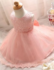 Scoop Sleeveless Floor Length Lace Zipper Flower Girl Dress with Baby Pink
