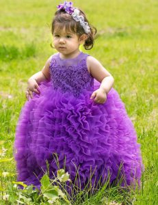 Scoop Organza Sleeveless Floor Length Flower Girl Dress and Lace and Ruffles