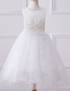 Eye-catching Scoop White Sleeveless Tulle Zipper Flower Girl Dress for Party and Wedding Party
