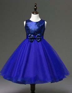 Clearance Organza Scoop Sleeveless Zipper Sequins and Bowknot Toddler Flower Girl Dress in Royal Blue