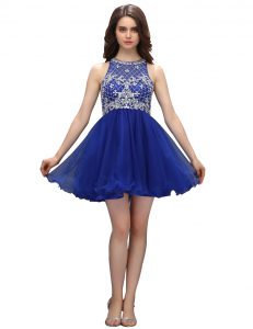 Attractive Royal Blue Evening Dress Prom and Party and For with Beading High-neck Sleeveless Zipper