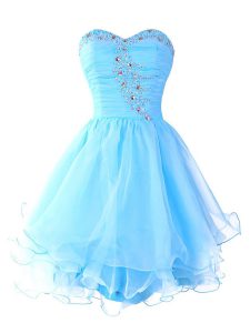 Colorful Aqua Blue Lace Up Prom Party Dress Beading and Ruffled Layers Sleeveless Mini Length