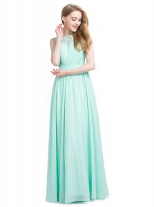 Sleeveless Chiffon Floor Length Zipper Prom Gown in Turquoise with Appliques