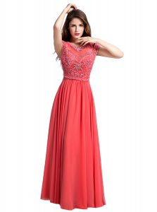 Scoop Cap Sleeves Zipper Dress for Prom Watermelon Red Chiffon