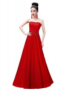 Flare Floor Length Lace Up Prom Dresses Red for Prom and Party with Beading