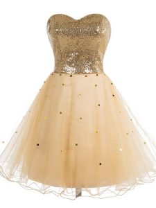 Sequins A-line Dress for Prom Champagne Sweetheart Organza Sleeveless Mini Length Lace Up