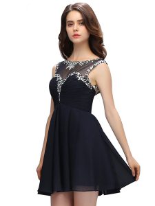 Custom Made Black Sleeveless Beading Knee Length Prom Party Dress