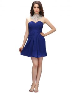 Ruching Prom Dress Blue Zipper Sleeveless Mini Length