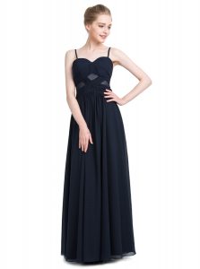 Inexpensive Black Chiffon Zipper Prom Dress Sleeveless Floor Length Ruching