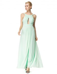 Romantic Scoop Sleeveless Backless Floor Length Ruching Prom Gown