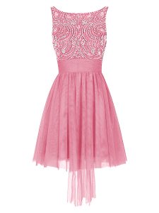Mini Length Empire Sleeveless Pink Dress for Prom Zipper