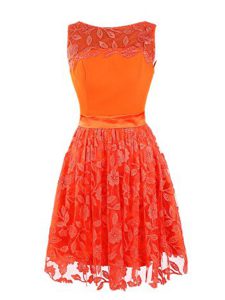 Latest Scoop Orange Red Sleeveless Lace Zipper Prom Dress for Prom and Party