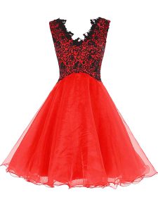 Fashionable Sleeveless Mini Length Lace Zipper Homecoming Dress with Coral Red