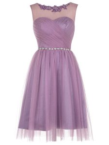 Delicate Scoop Knee Length Column/Sheath Sleeveless Lavender Evening Dress Zipper