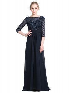 Noble Black Chiffon Zipper Prom Evening Gown 3 4 Length Sleeve Floor Length Beading