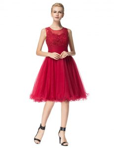 Flirting Organza Scoop Sleeveless Zipper Lace Prom Gown in Red