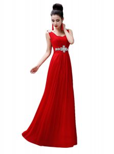 Smart Beading Homecoming Dress Red Zipper Sleeveless Floor Length