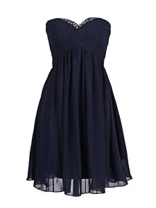 Hot Selling Navy Blue Zipper Sweetheart Beading Prom Evening Gown Chiffon Sleeveless