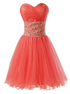 A-line Prom Dresses Watermelon Red Sweetheart Organza Sleeveless Mini Length Zipper