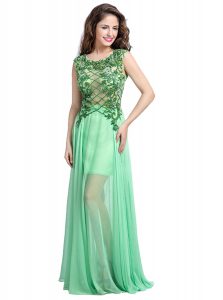 Apple Green Evening Dress Prom and Party and For with Beading and Appliques Scoop Sleeveless Backless