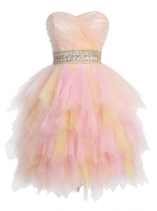 Multi-color Sweetheart Neckline Beading and Ruffled Layers Prom Dress Sleeveless Zipper