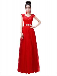 Great Scoop Chiffon Cap Sleeves Floor Length and Beading