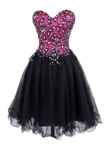 Custom Design Beading and Lace Prom Gown Pink And Black Zipper Sleeveless Mini Length