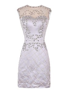 Mini Length White Dress for Prom Scoop Sleeveless Zipper