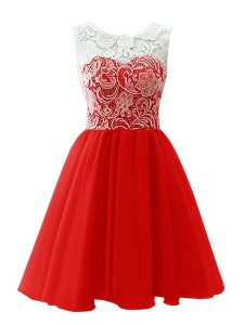 Scoop Sleeveless Clasp Handle Prom Dresses Red Chiffon