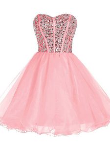 Glorious Ruffled Mini Length A-line Sleeveless Pink Dress for Prom Zipper