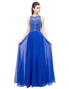 Unique Royal Blue Prom Party Dress Prom and Party and For with Beading Scoop Sleeveless Zipper