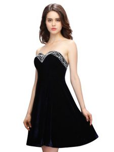 Knee Length Black Prom Dresses Chiffon Sleeveless Beading