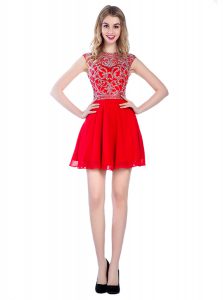 Super Sleeveless Tulle Mini Length Zipper Dress for Prom in Red with Beading