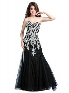 Lovely Beading and Lace Prom Party Dress Black Zipper Sleeveless Floor Length