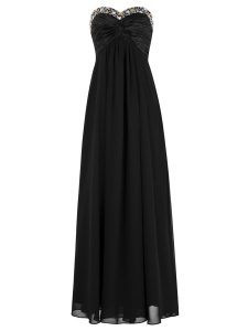 Black Chiffon Zipper Prom Dress Sleeveless Floor Length Beading