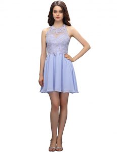Lavender Sleeveless Beading and Appliques Mini Length Dress for Prom