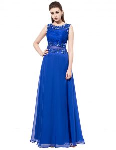 Admirable Scoop Royal Blue Sleeveless Floor Length Beading and Lace Zipper Prom Dresses