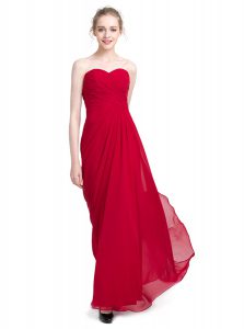Red Column/Sheath Chiffon Sweetheart Sleeveless Ruching Floor Length Zipper Dress for Prom