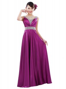 Most Popular Beading Prom Dresses Fuchsia Zipper Sleeveless Floor Length
