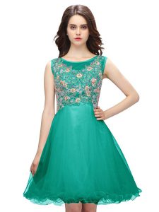 Scoop Sleeveless Zipper Dress for Prom Turquoise Organza