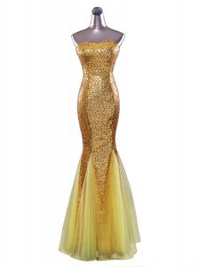 Mermaid Gold Strapless Zipper Sequins Homecoming Dress Sleeveless