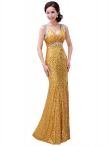 Sequins Gold Sleeveless Sequined Zipper Dress for Prom for Prom and Party