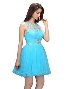 Scoop Sleeveless Zipper Mini Length Beading Prom Party Dress