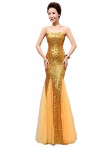 Top Selling Mermaid Sleeveless Sequined Floor Length Zipper in Gold with Sequins
