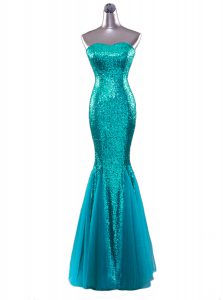 Mermaid Sequins Turquoise Sleeveless Sequined Zipper Prom Dress for Prom and Party