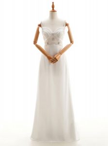 Empire Wedding Gown White Straps Chiffon Sleeveless Floor Length Backless