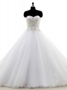 Hot Selling White Ball Gowns Organza Sweetheart Sleeveless Beading With Train Clasp Handle Bridal Gown Brush Train